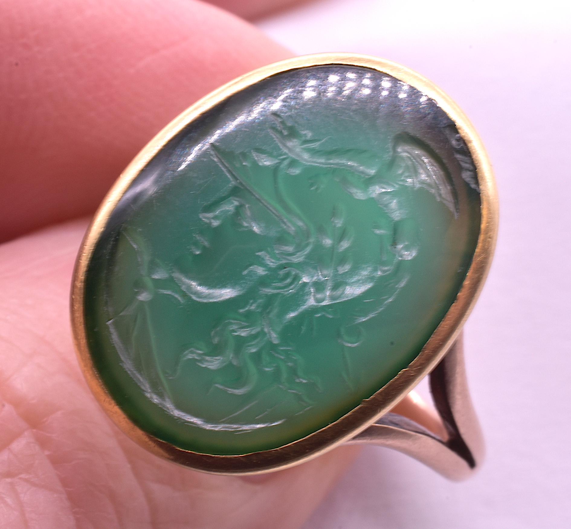 C1860 Agate Signet Ring of Bust of Helmeted Warrior, Probably Menelaus 1