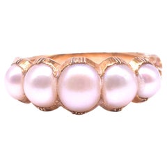 Bague à demi-cercle à cinq pierres en or 18 carats avec perles naturelles, C1860