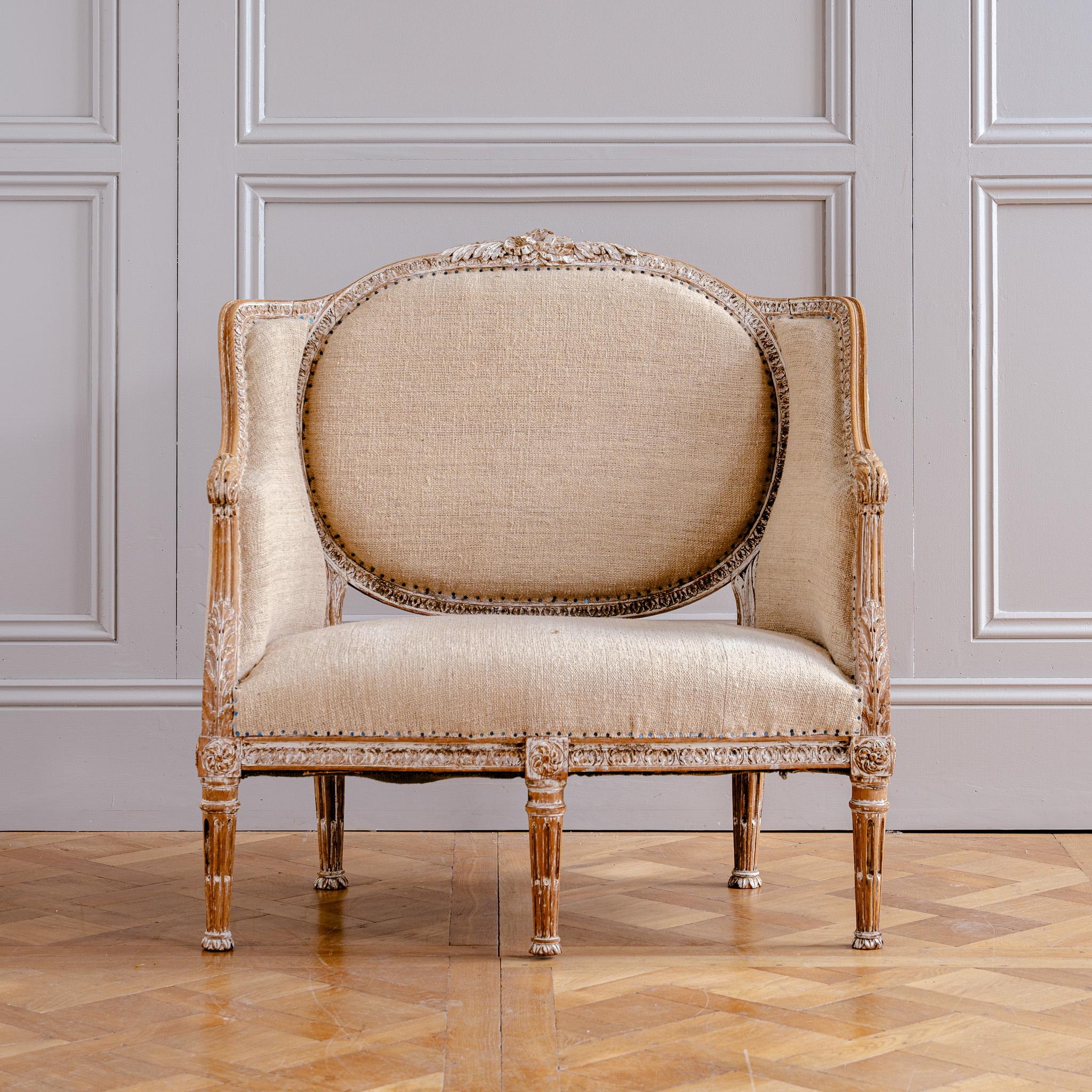 C.1860 Louis XVI Revival Französisch Marquise Stuhl (Wide Bergere), Second Empire (Louis XVI.) im Angebot
