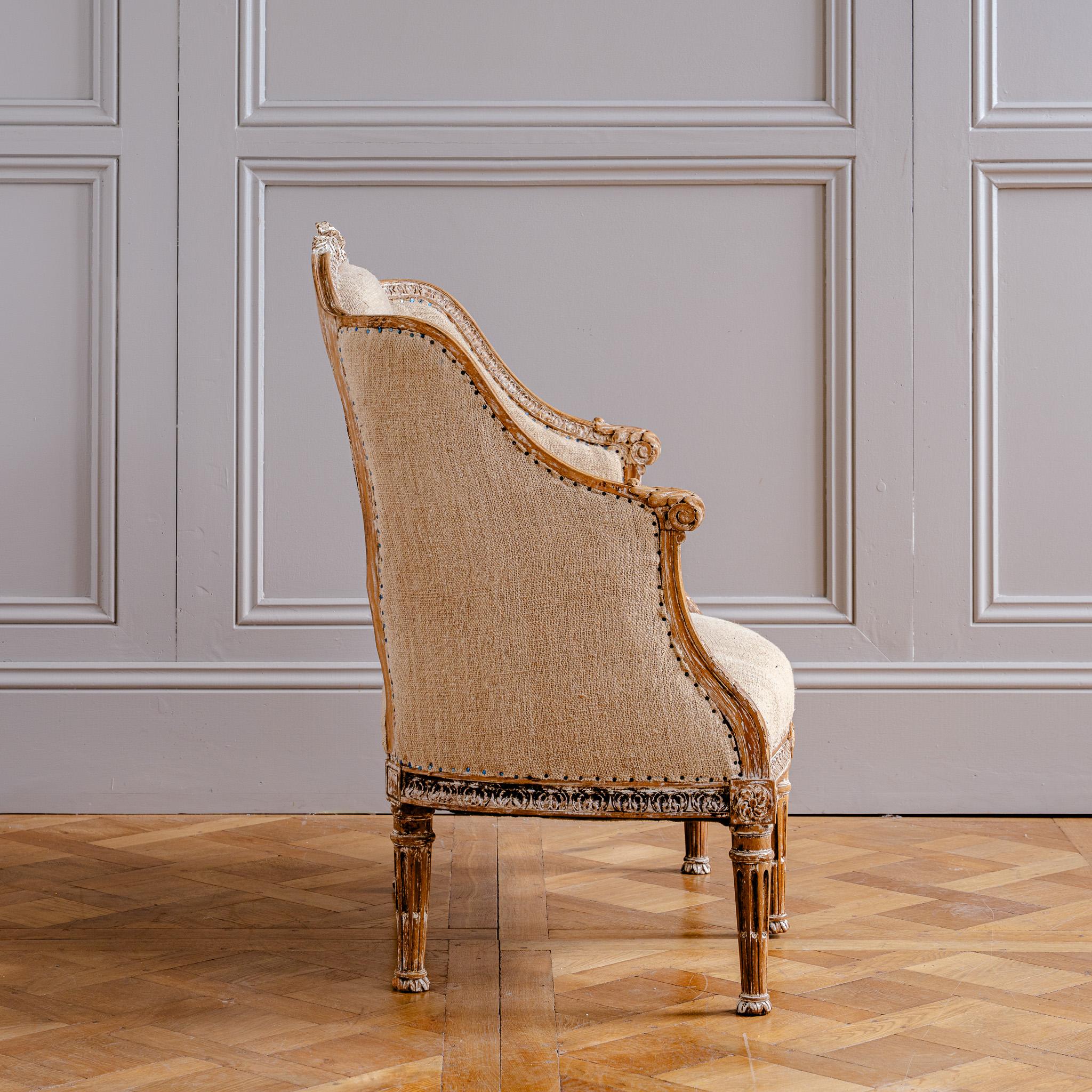 C.1860 Louis XVI Revival Französisch Marquise Stuhl (Wide Bergere), Second Empire (Polster) im Angebot