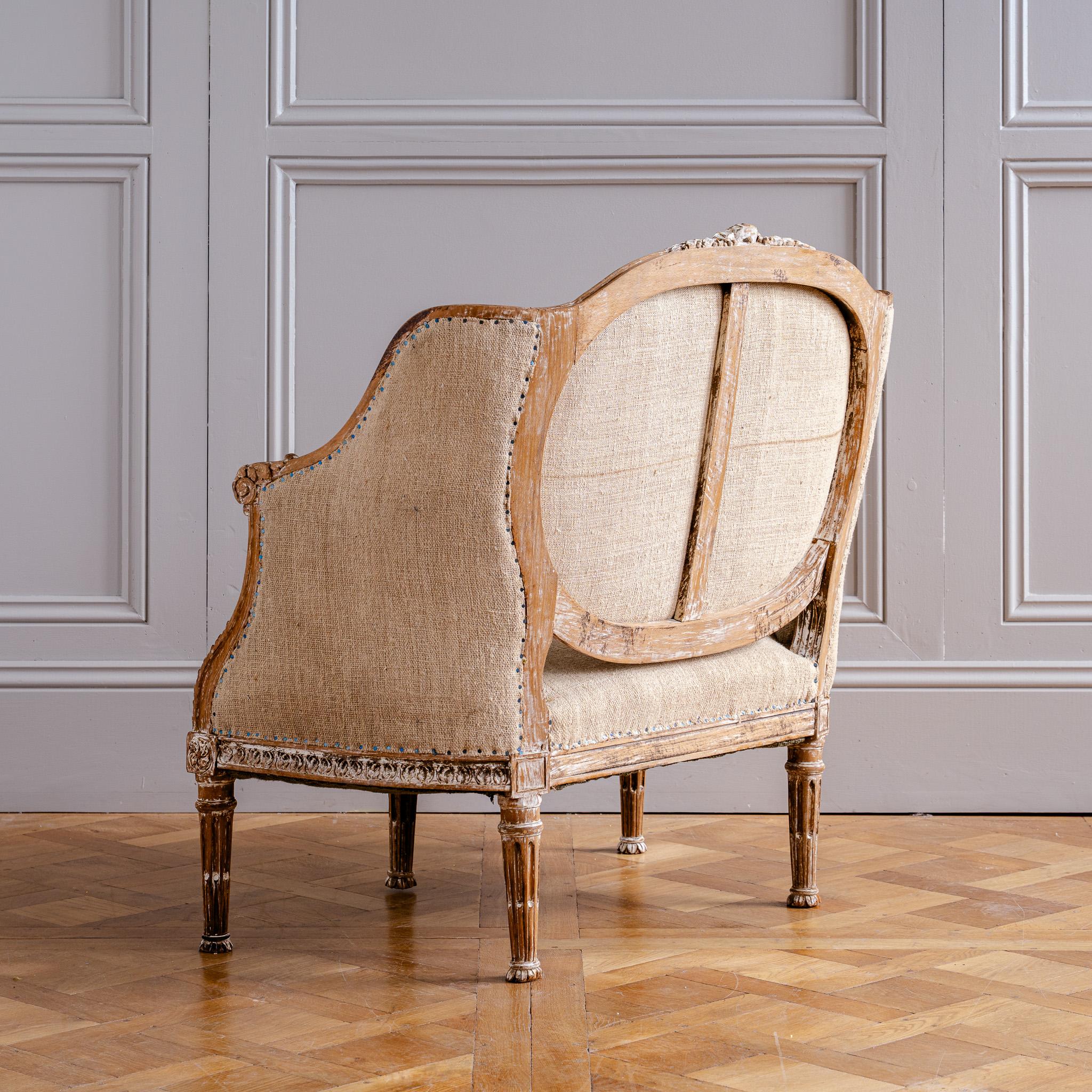 C.1860 Louis XVI Revival Französisch Marquise Stuhl (Wide Bergere), Second Empire im Angebot 1