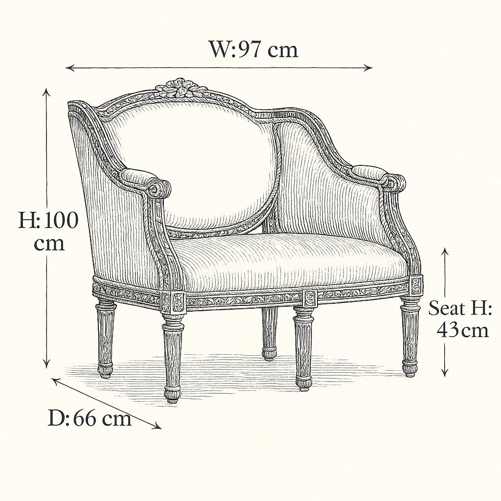 C.1860 Louis XVI Revival Französisch Marquise Stuhl (Wide Bergere), Second Empire im Angebot 2