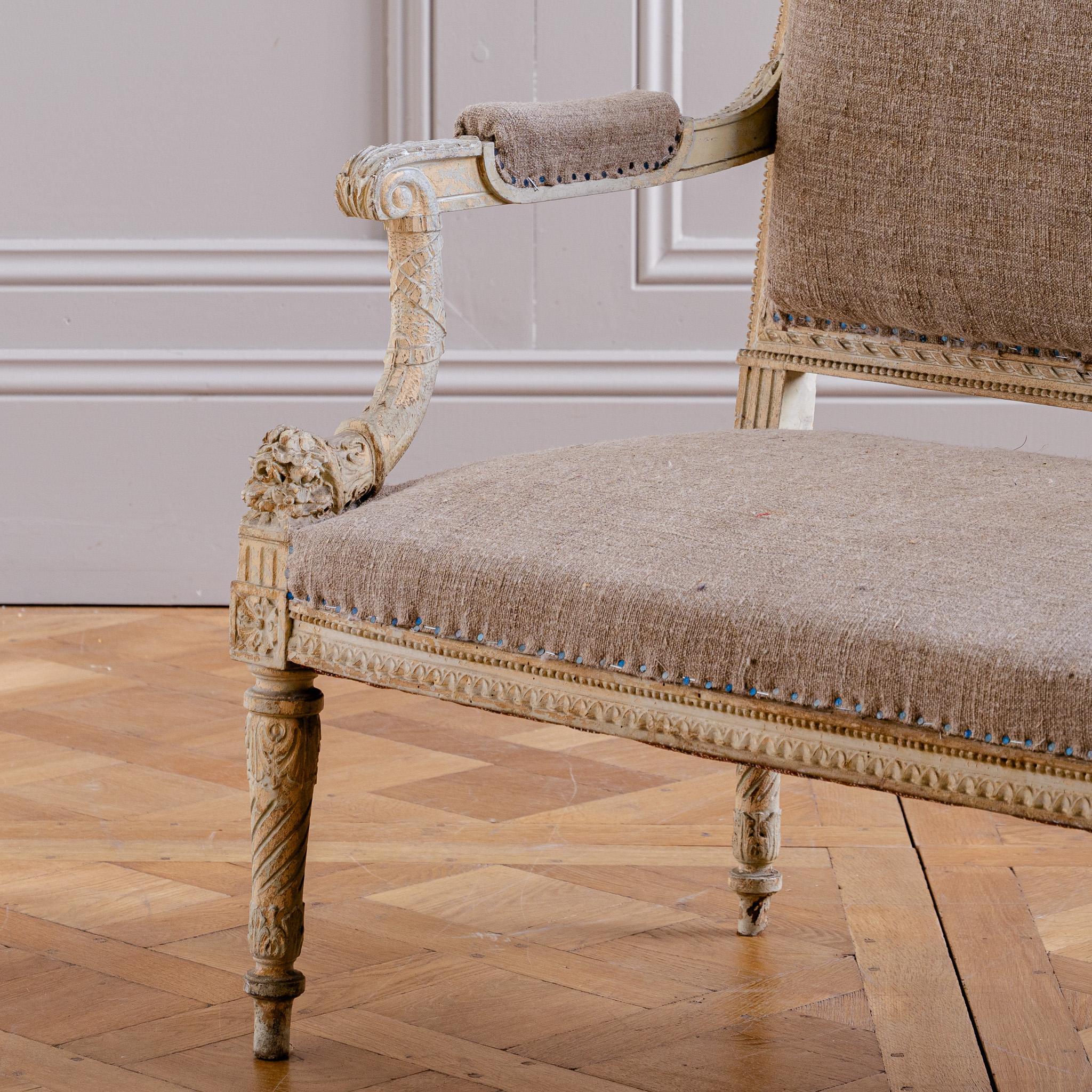 C.1860 Louis XVI Revival French Straight-Back Sofa/ Settee, Second Empire For Sale 4