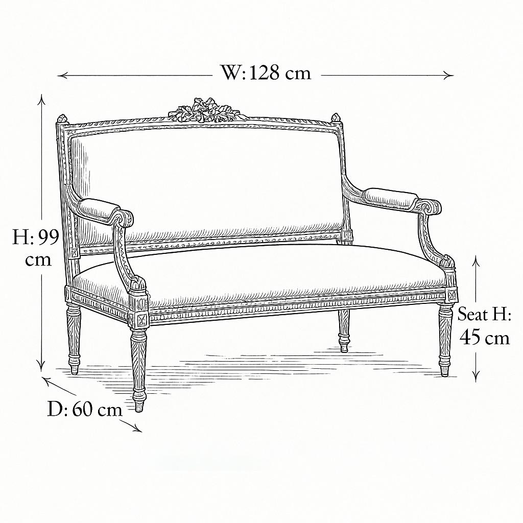 C.1860 Louis XVI Revival French Straight-Back Sofa/ Settee, Second Empire For Sale 6
