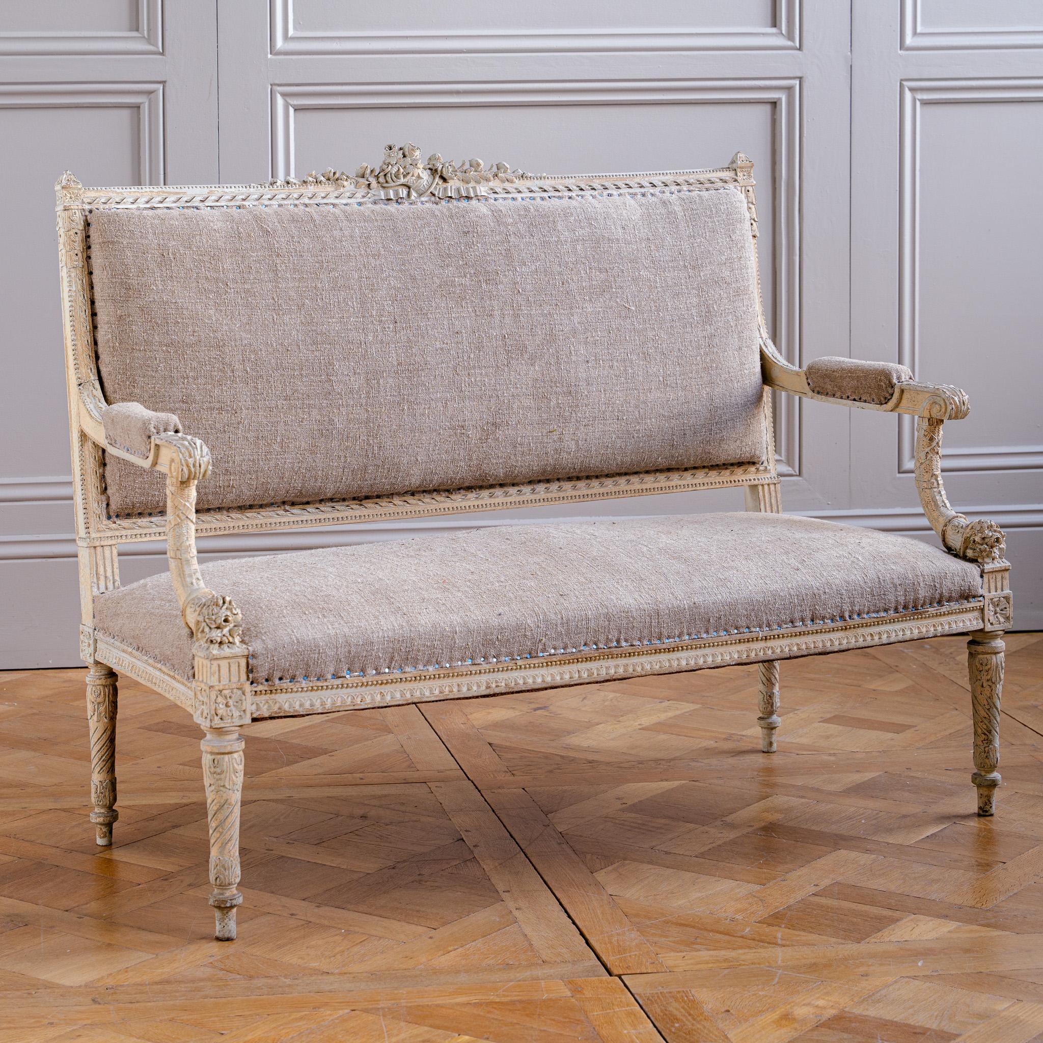 C.1860 Louis XVI Revival French Straight-Back Sofa/ Settee, Second Empire In Good Condition For Sale In London, Park Royal