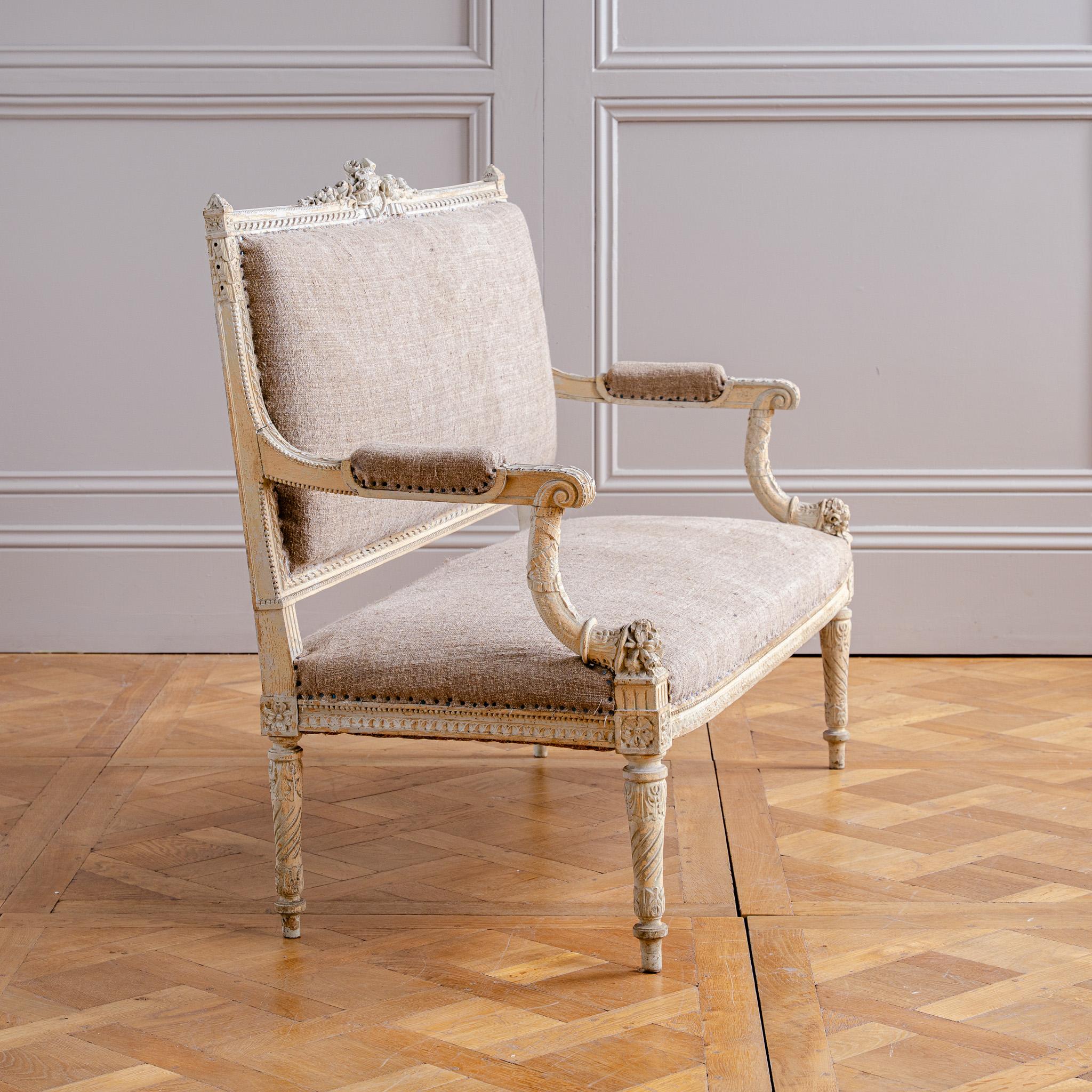 19th Century C.1860 Louis XVI Revival French Straight-Back Sofa/ Settee, Second Empire For Sale