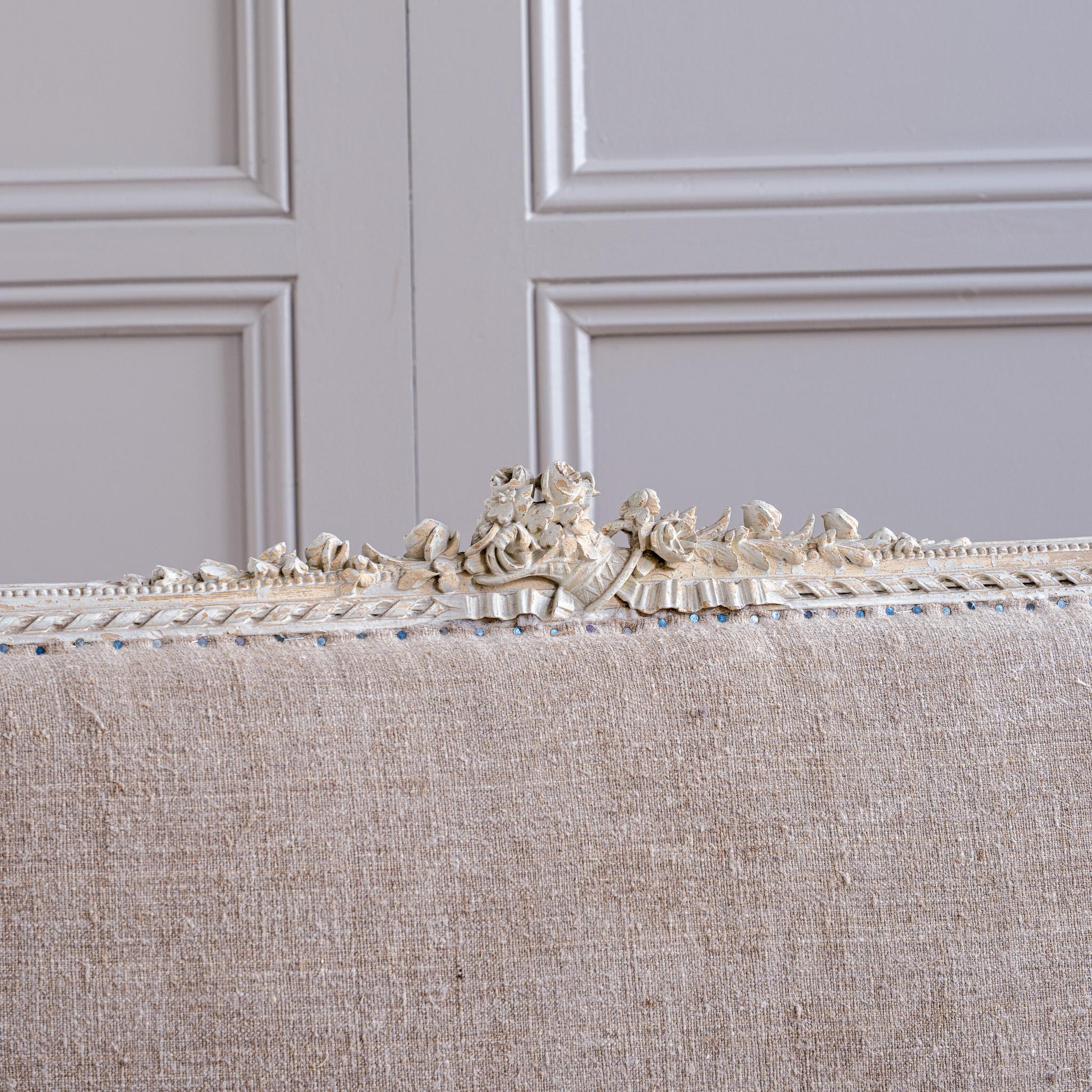 Upholstery C.1860 Louis XVI Revival French Straight-Back Sofa/ Settee, Second Empire For Sale