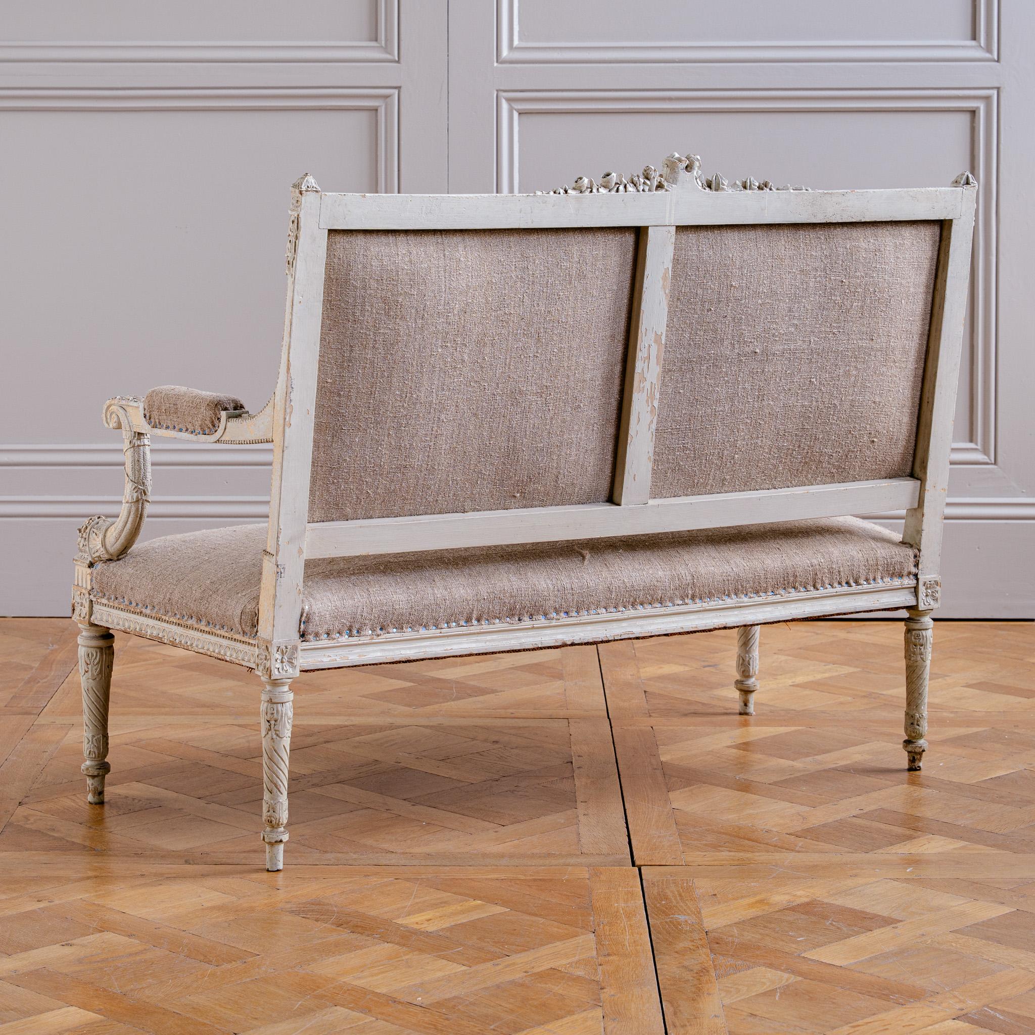 C.1860 Louis XVI Revival French Straight-Back Sofa/ Settee, Second Empire For Sale 3