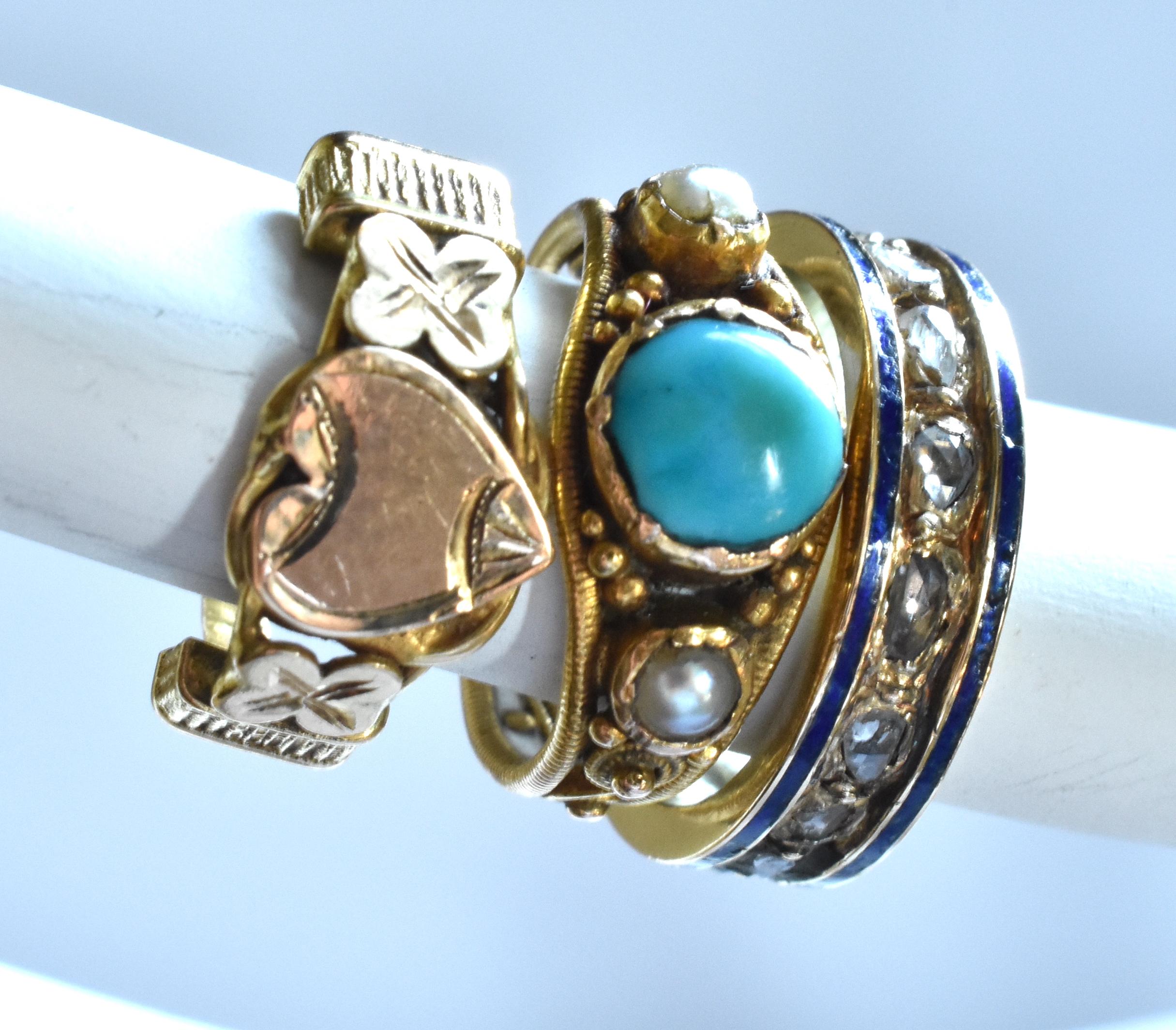 15 Karat Turquoise and Pearl Baby Ring, circa 1860 In Good Condition For Sale In Baltimore, MD