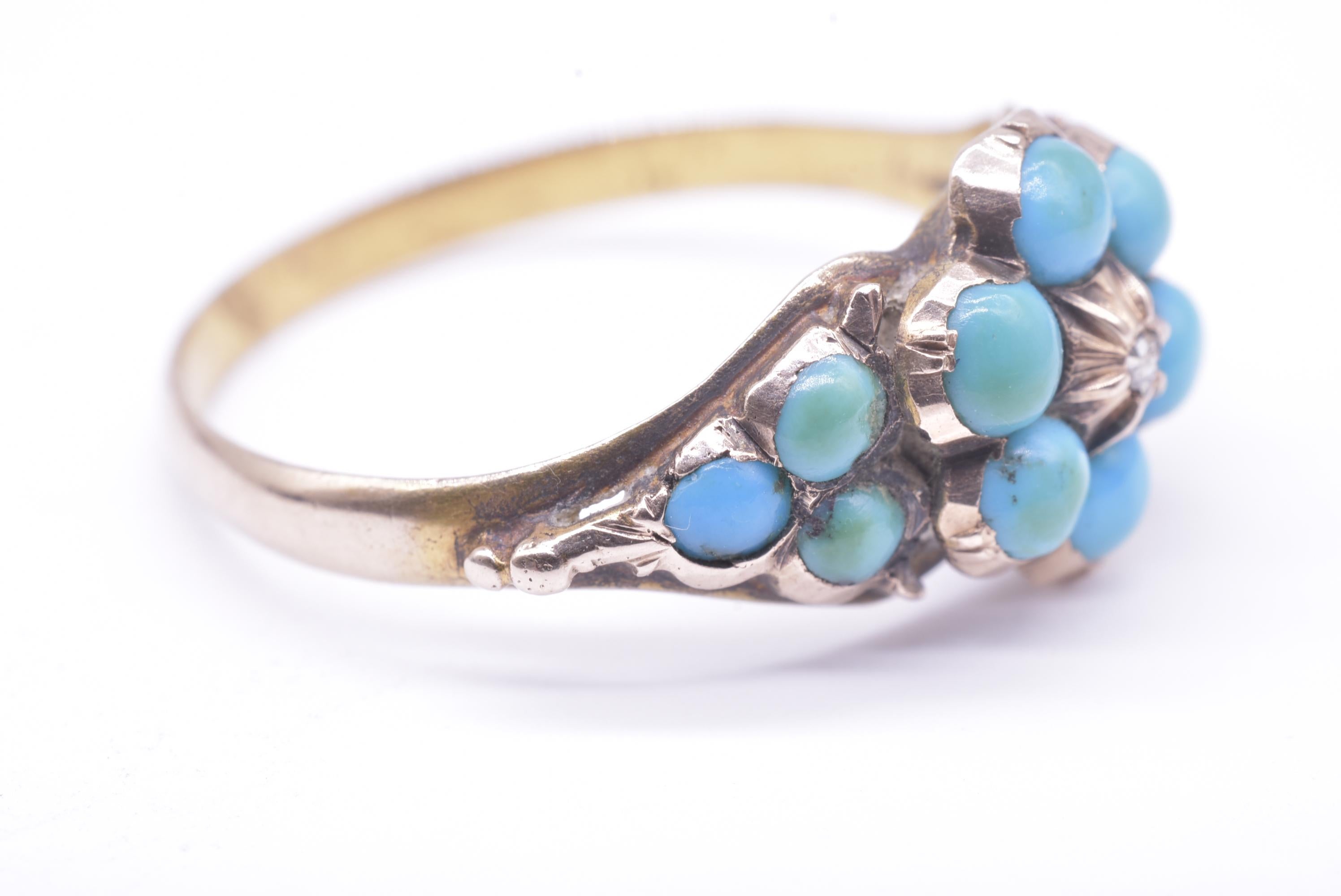 Victorian C1860 Turquoise Forget-Me-Not Cluster Ring