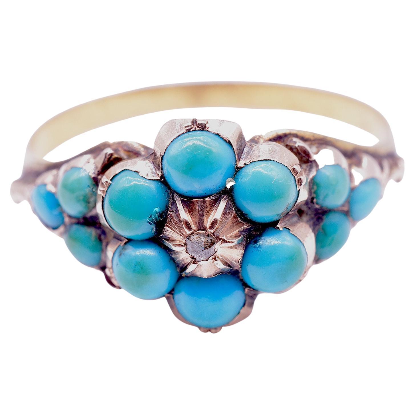 C1860 Turquoise Forget-Me-Not Cluster Ring