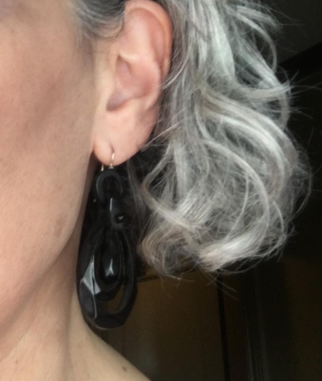 Whitby Jet Teardrop Shape Faceted Earrings, circa 1860 For Sale 2