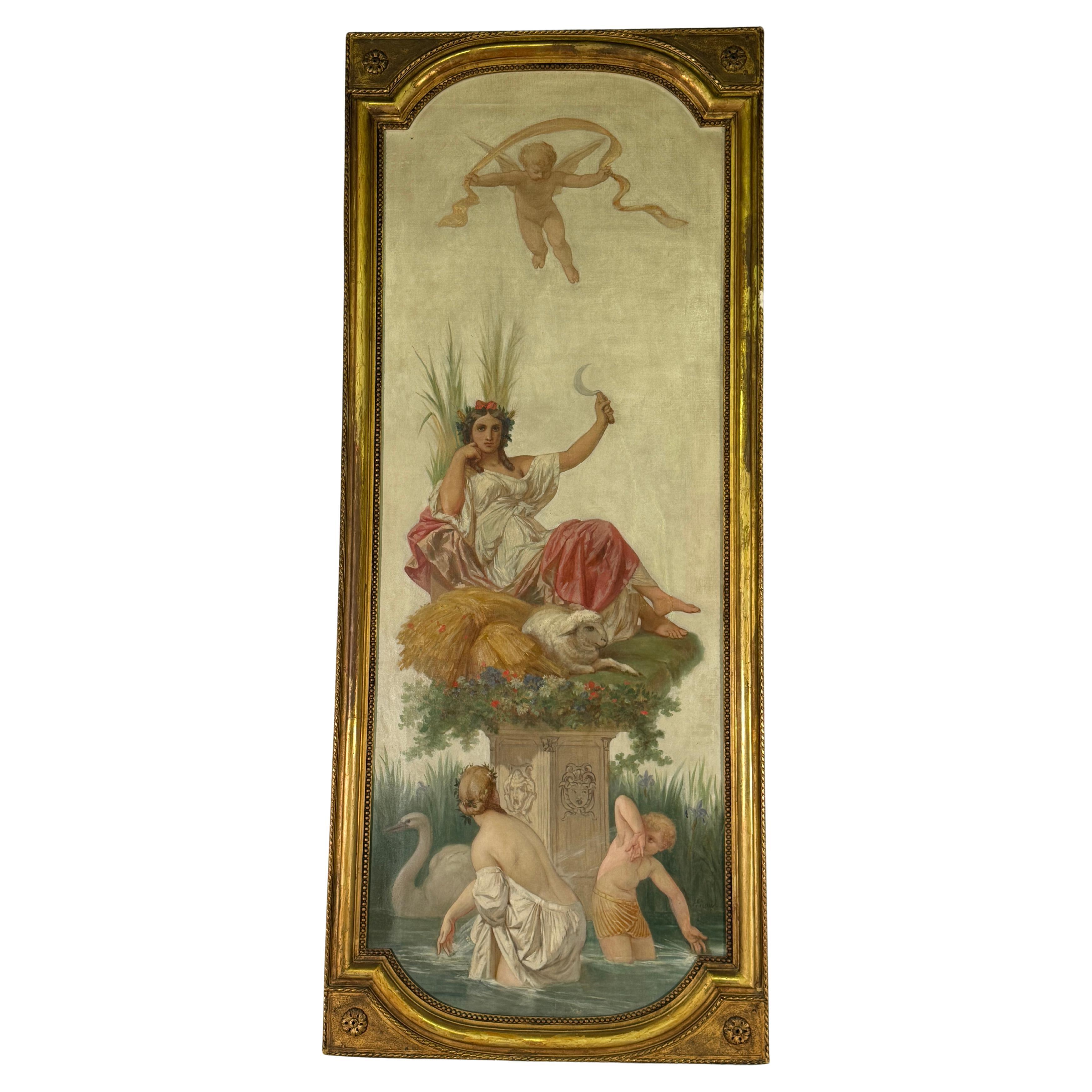 Antique French Allegorical Summer Oil Painting - By Henri Picou