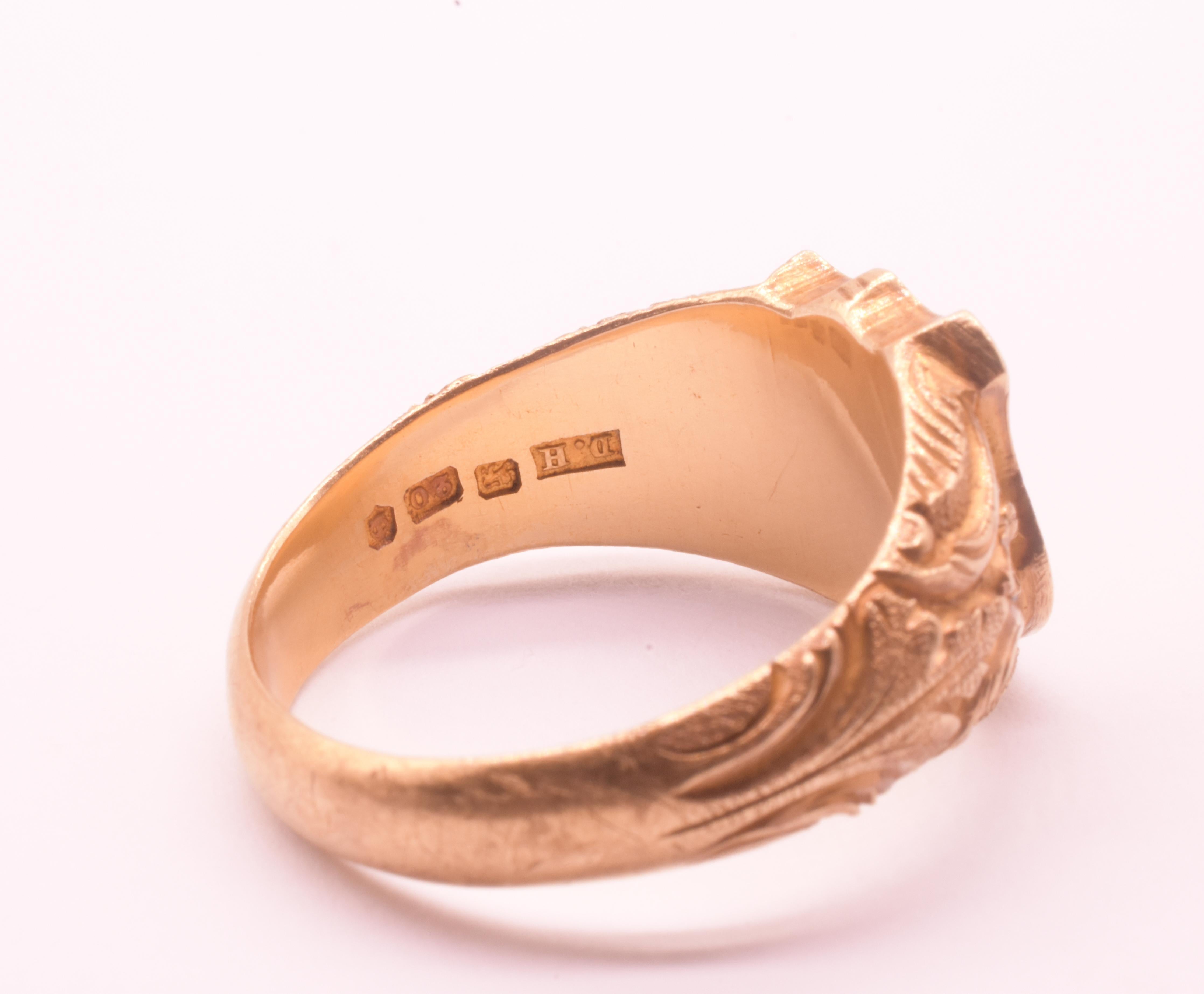 C1870 20 carat Monogrammed JHW Signet Ring w Deeply Carved Shoulders For Sale 1