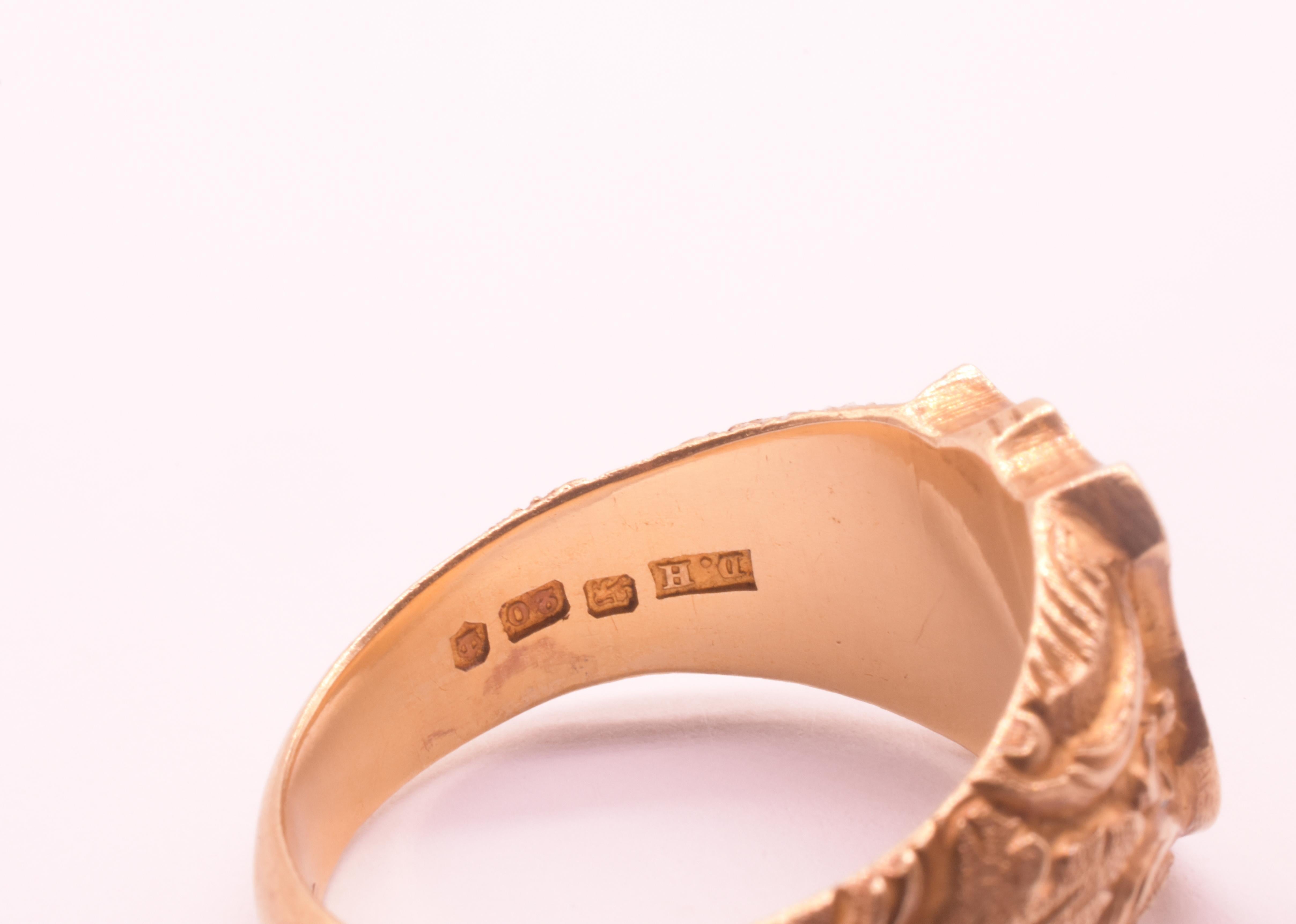 C1870 20 carat Monogrammed JHW Signet Ring w Deeply Carved Shoulders For Sale 2