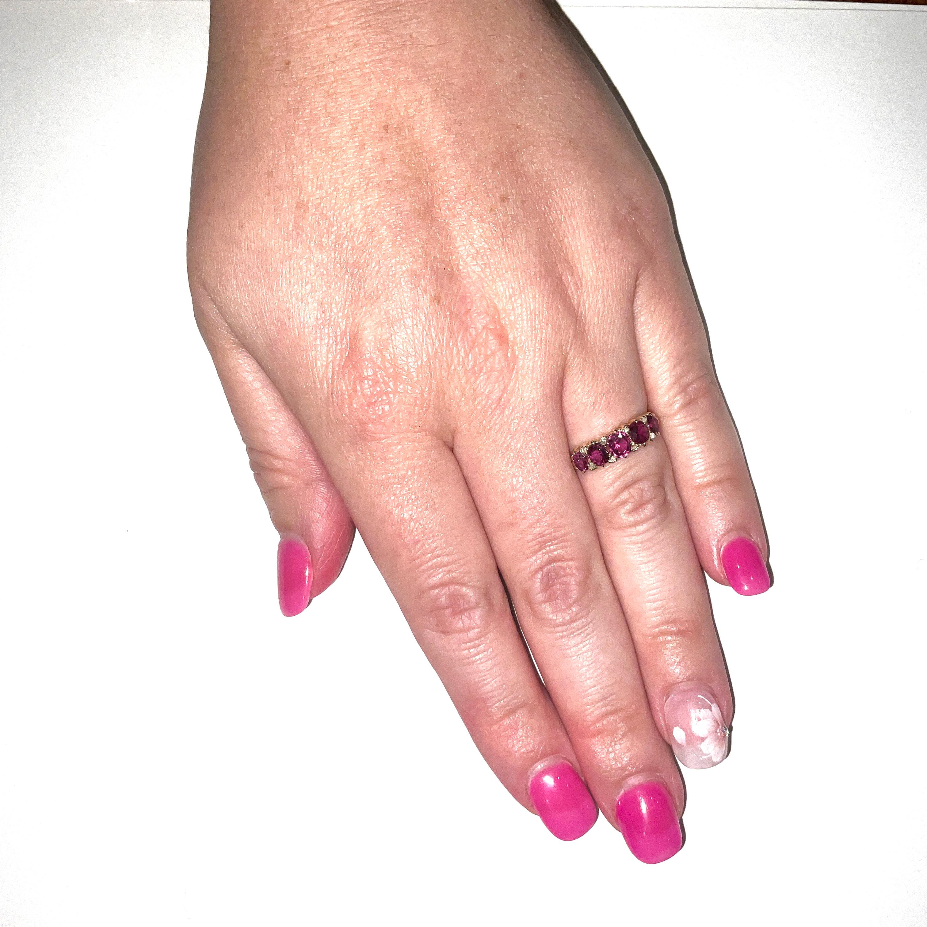 C1870 18K Natural Burma Ruby Five Stone Ring For Sale 8