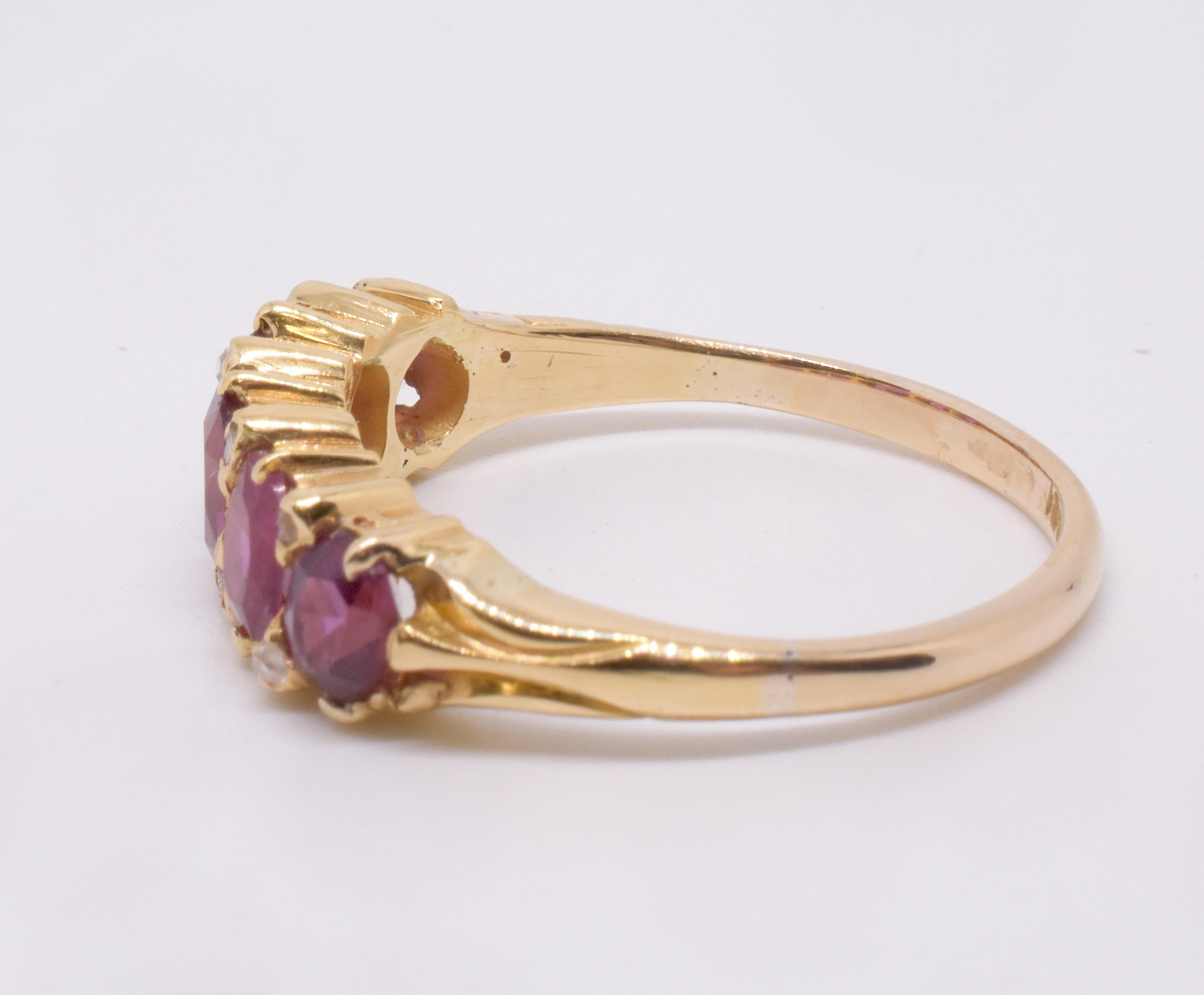 C1870 18K Natural Burma Ruby Five Stone Ring For Sale 2