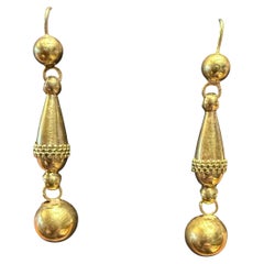 C1870 9K Classical Egyptian Revival Drop Earrings w Repeating Circles