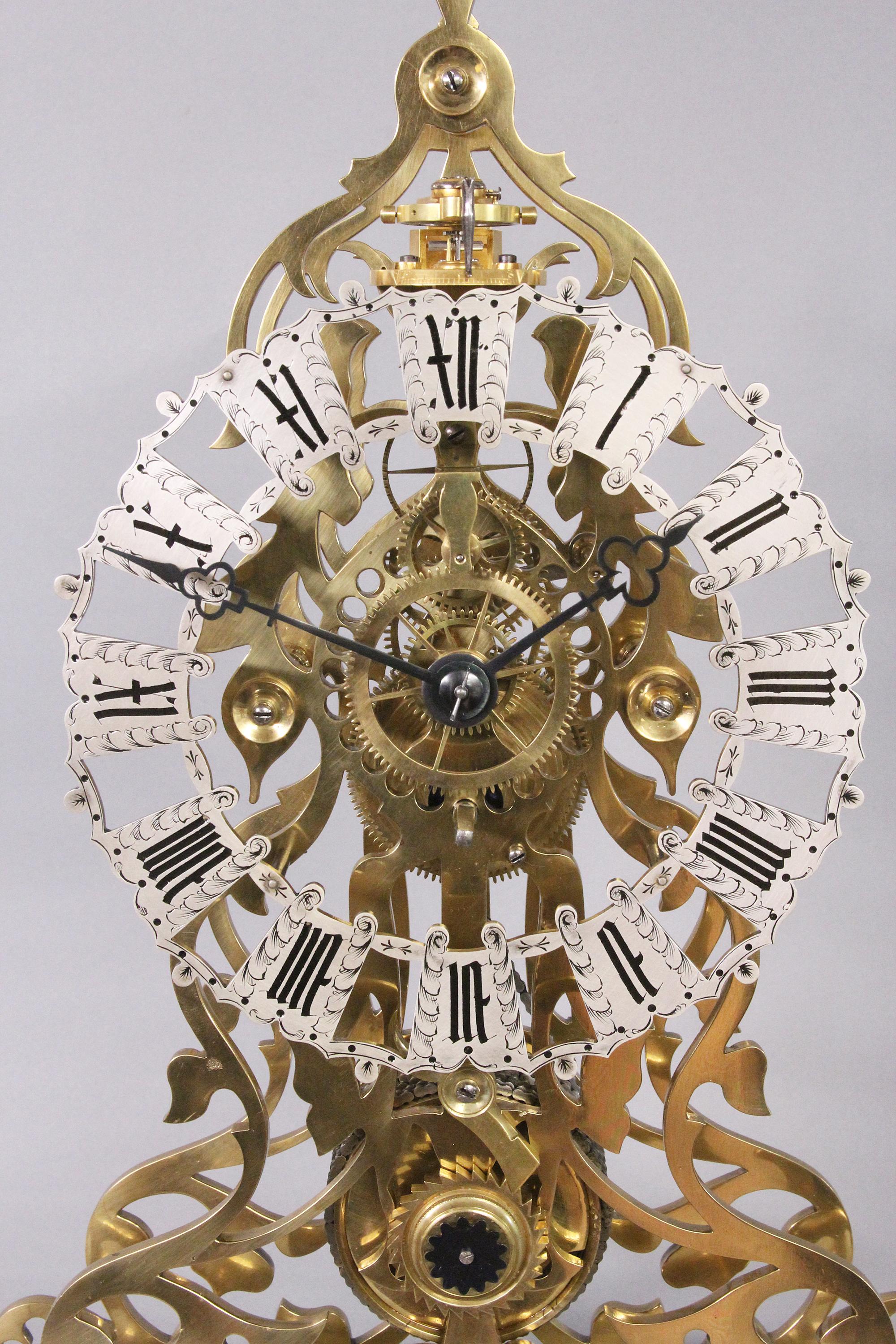 c.1870 English Scroll Frame Skeleton Clock by Evans In Good Condition In Greenlawn, NY