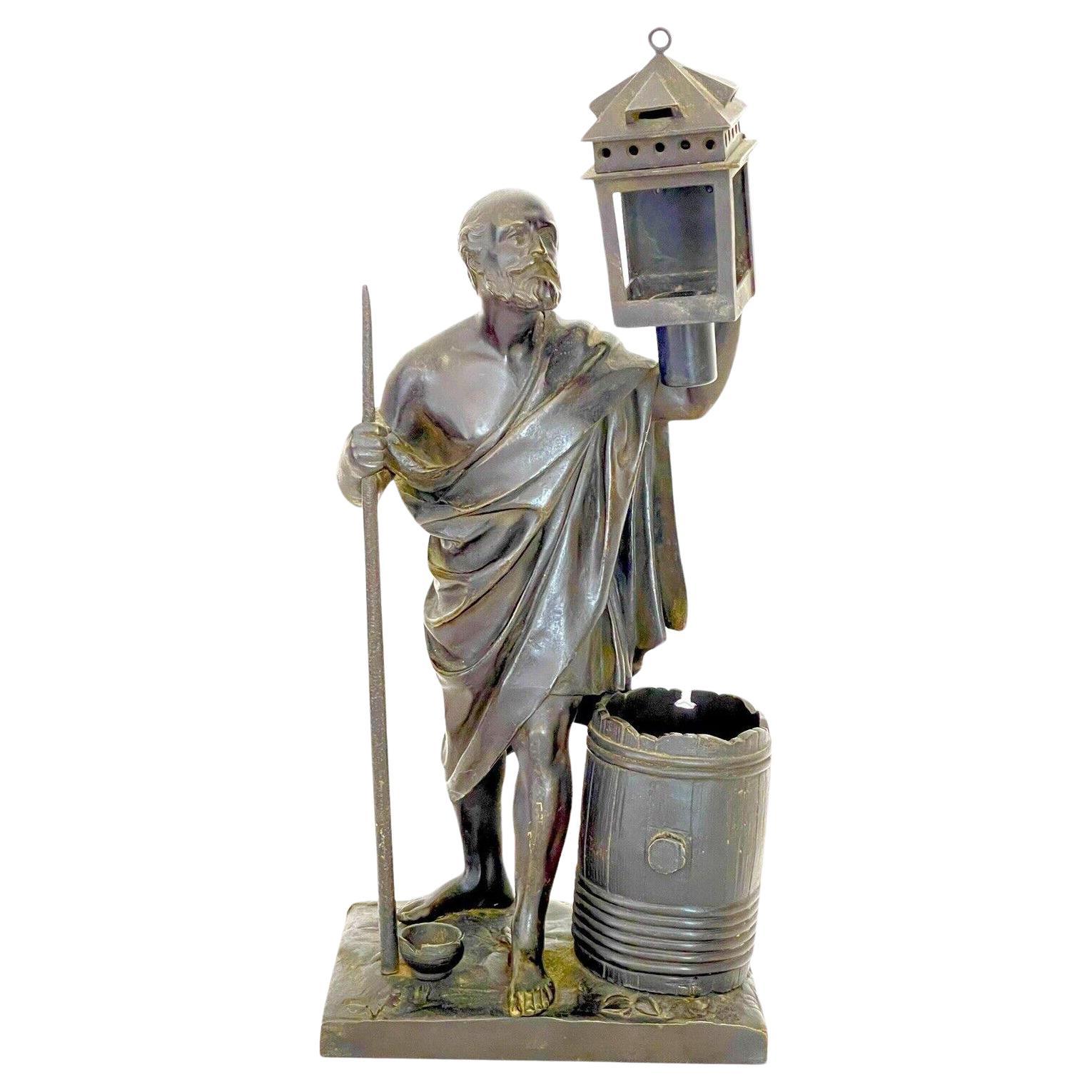 c1870 French Bronze Sculpture Lanmp "Diogenes" Greek Philosopher by Barbedienne For Sale