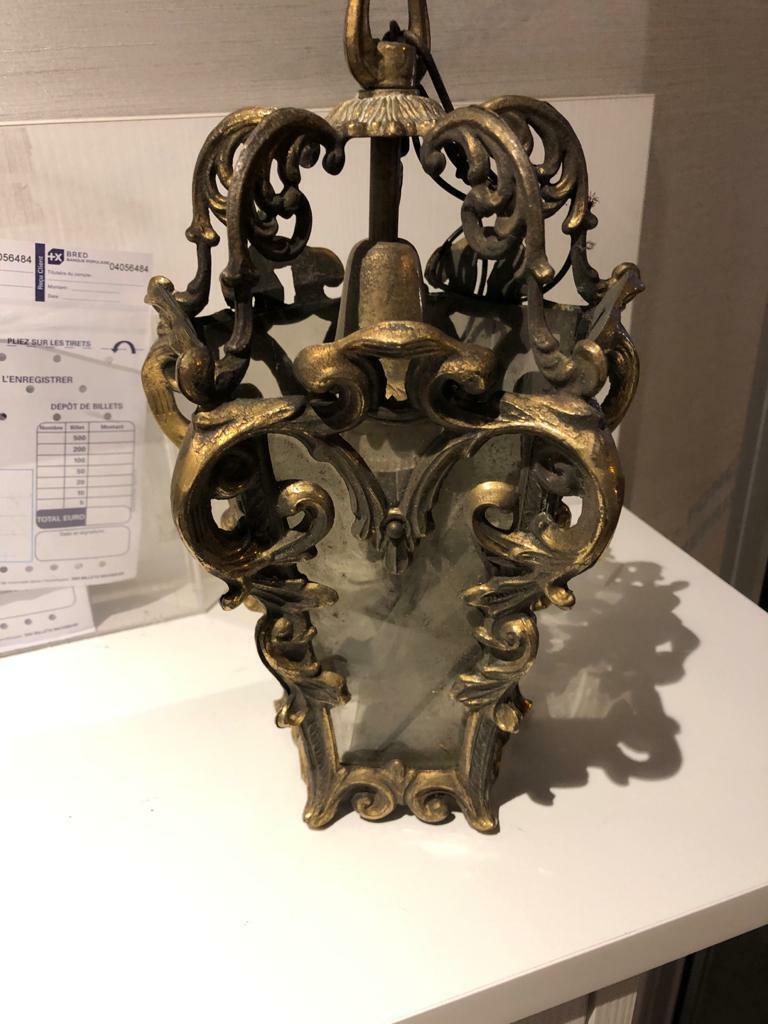 Baroque c1870 French Louis XV Rococo Gilt Bronze Lantern / Ceiling Light Fixture For Sale