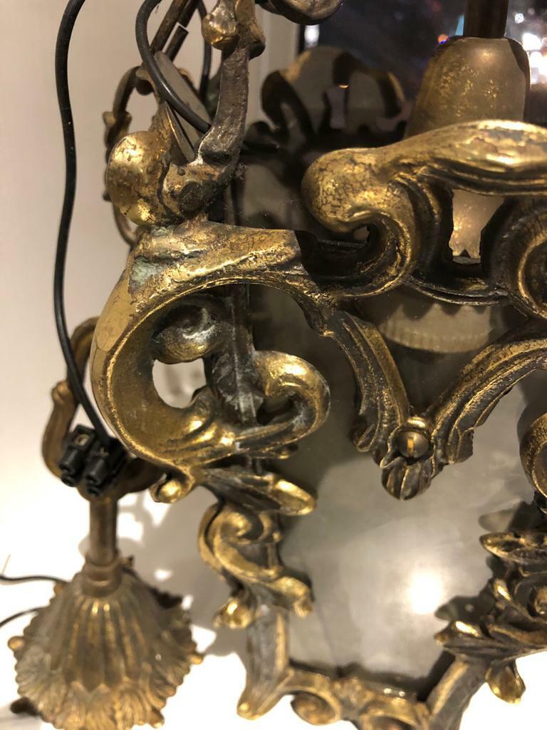 c1870 French Louis XV Rococo Gilt Bronze Lantern / Ceiling Light Fixture In Good Condition For Sale In Opa Locka, FL