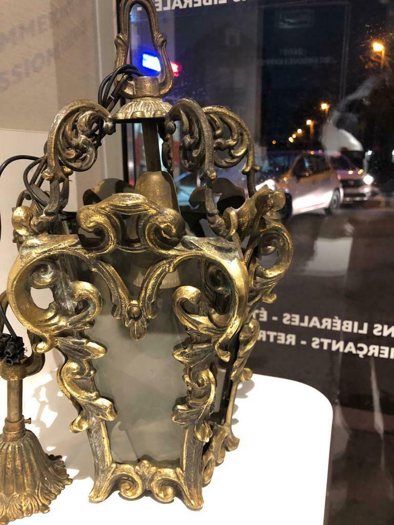 c1870 French Louis XV Rococo Gilt Bronze Lantern / Ceiling Light Fixture For Sale 1