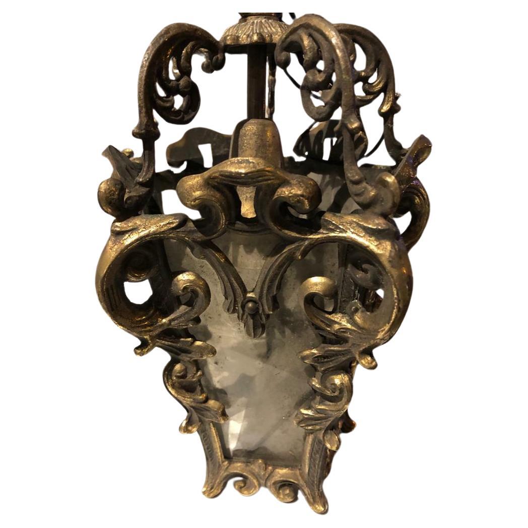 c1870 French Louis XV Rococo Gilt Bronze Lantern / Ceiling Light Fixture For Sale