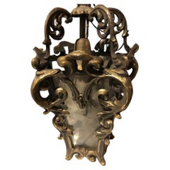 Used c1870 French Louis XV Rococo Gilt Bronze Lantern / Ceiling Light Fixture