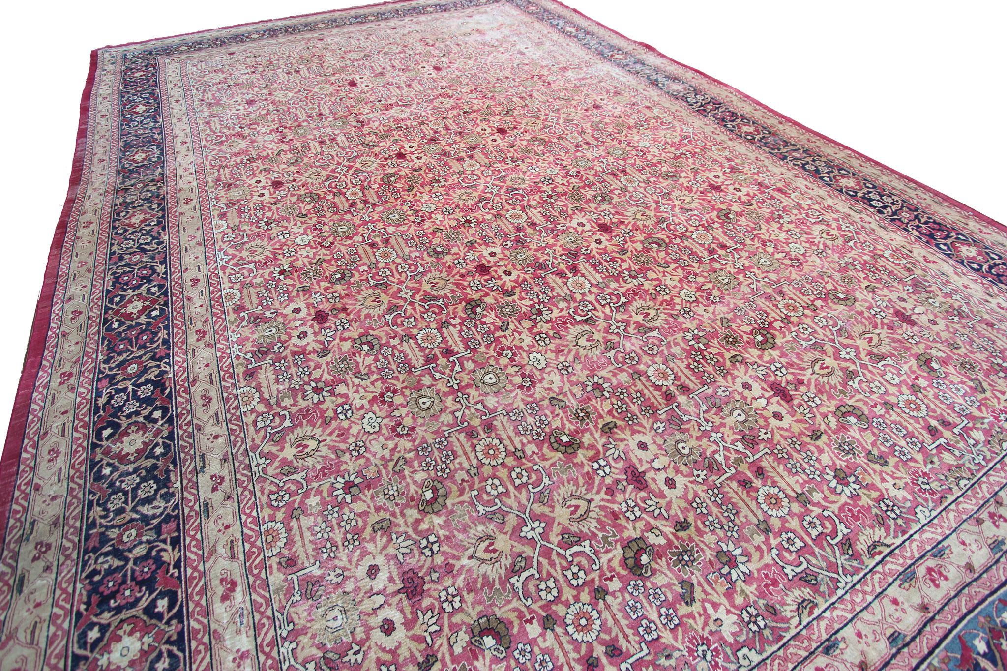 Persian c1870 Pink Antique Lavar Kermanshah Fine Geometric Rug 11x17ft 138cm x 519cm For Sale