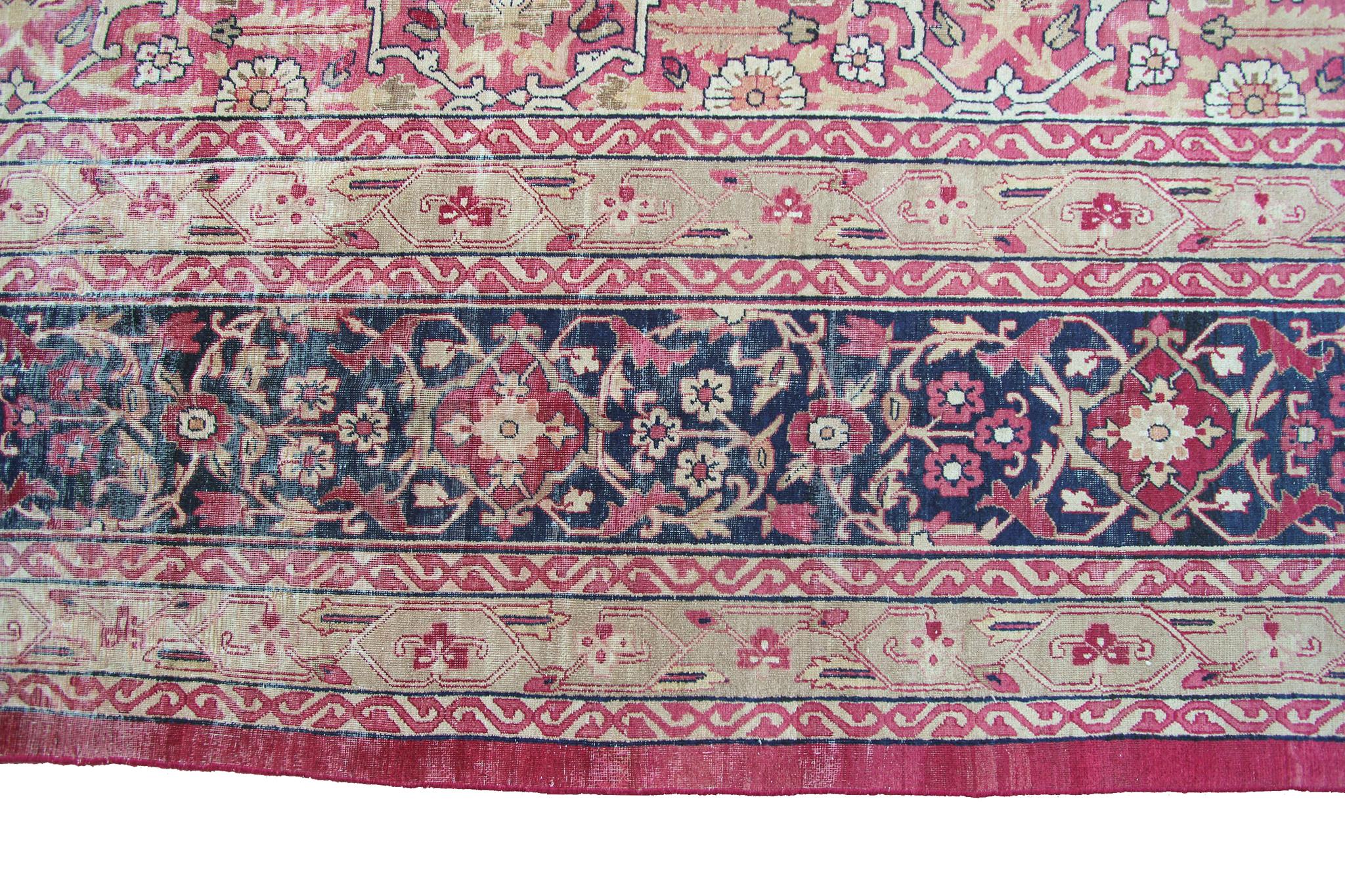 c1870 Rosa Antike Lavar Kermanshah Feiner Geometrischer Teppich 11x17ft 138cm x 519cm (Handgeknüpft) im Angebot