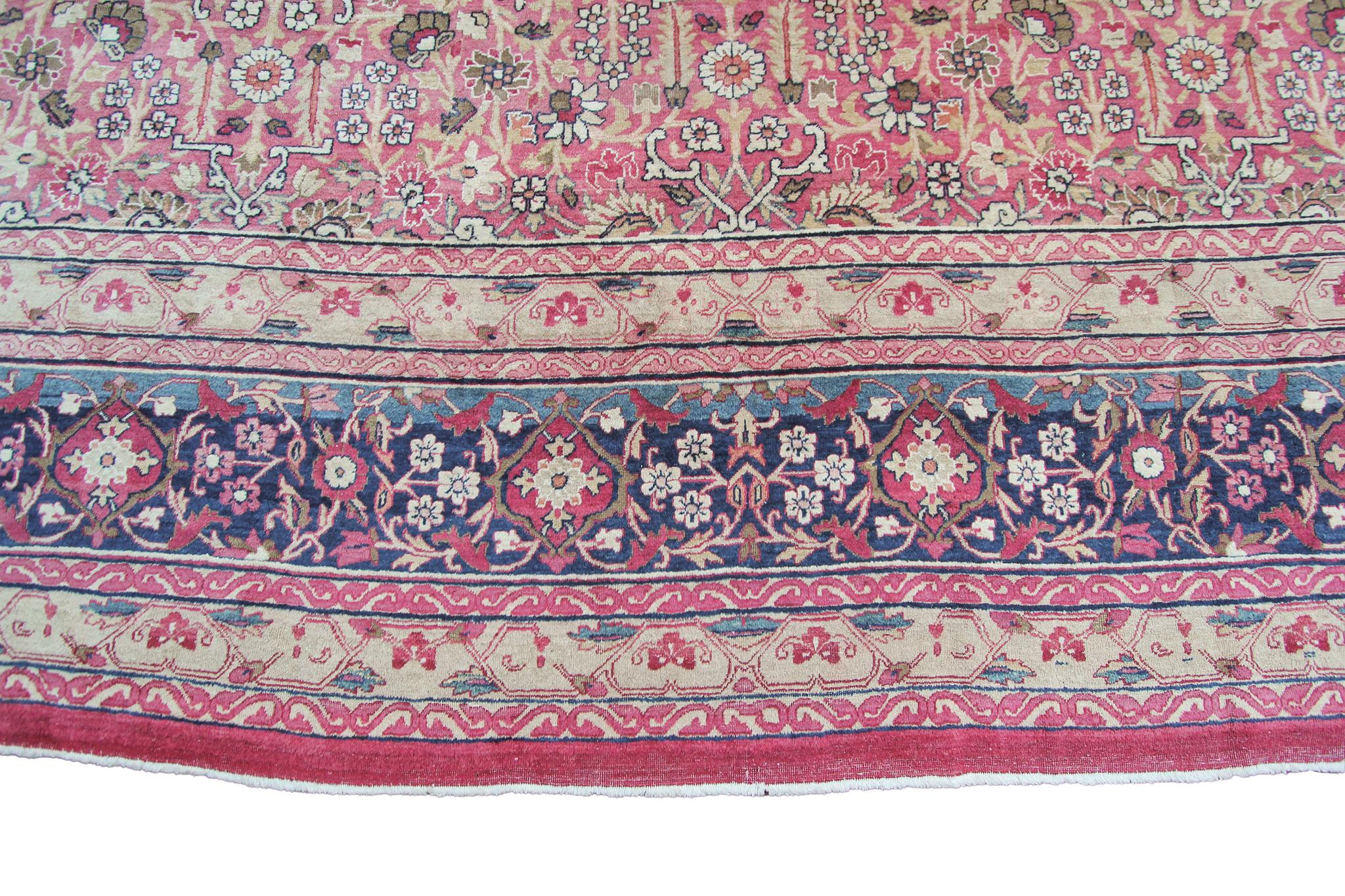 c1870 Rosa Antike Lavar Kermanshah Feiner Geometrischer Teppich 11x17ft 138cm x 519cm (Wolle) im Angebot