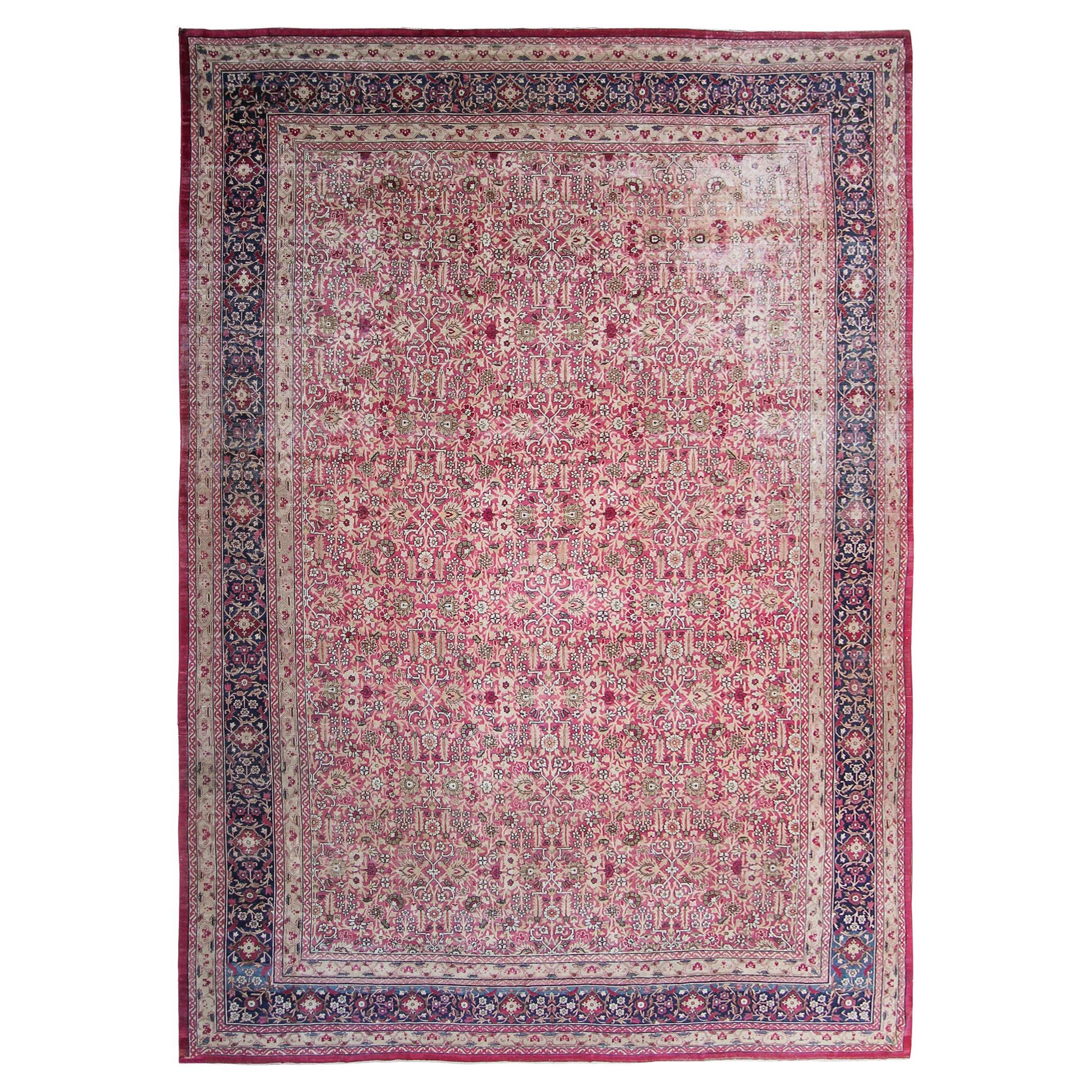 c1870 Rosa Antike Lavar Kermanshah Feiner Geometrischer Teppich 11x17ft 138cm x 519cm im Angebot