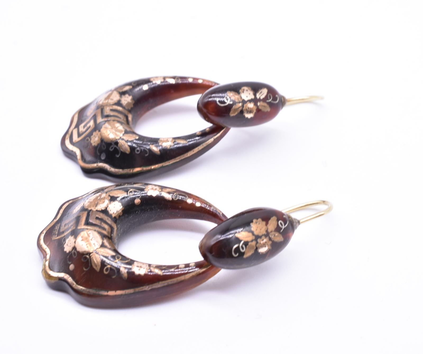 Pique Greek Key Hoop Earrings, circa 1870 1