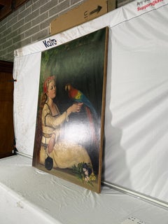 C1872 French Painting of Gypsy Woman with a Parrot