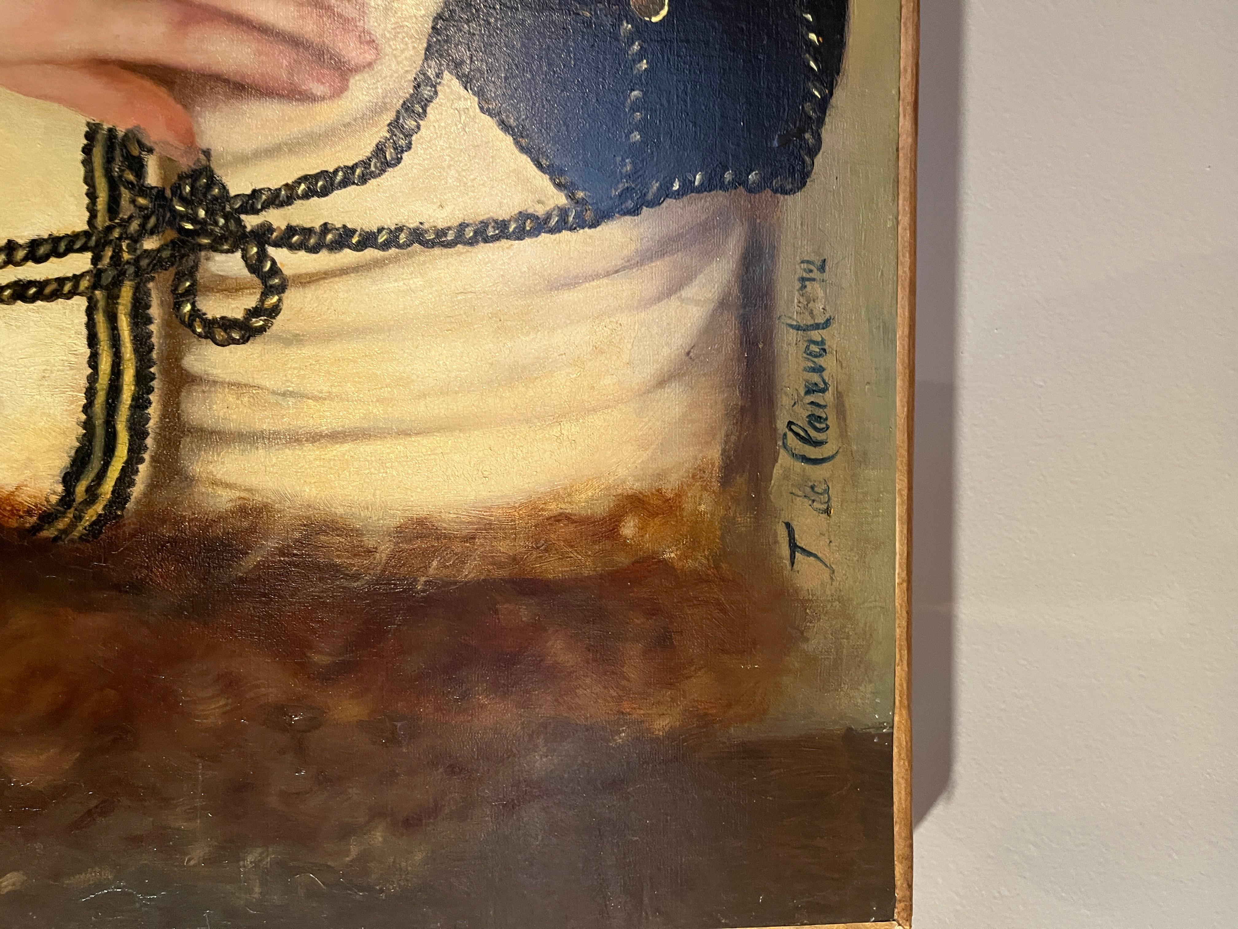 Français C1872 Peinture française représentant une gitane avec un perroquet en vente