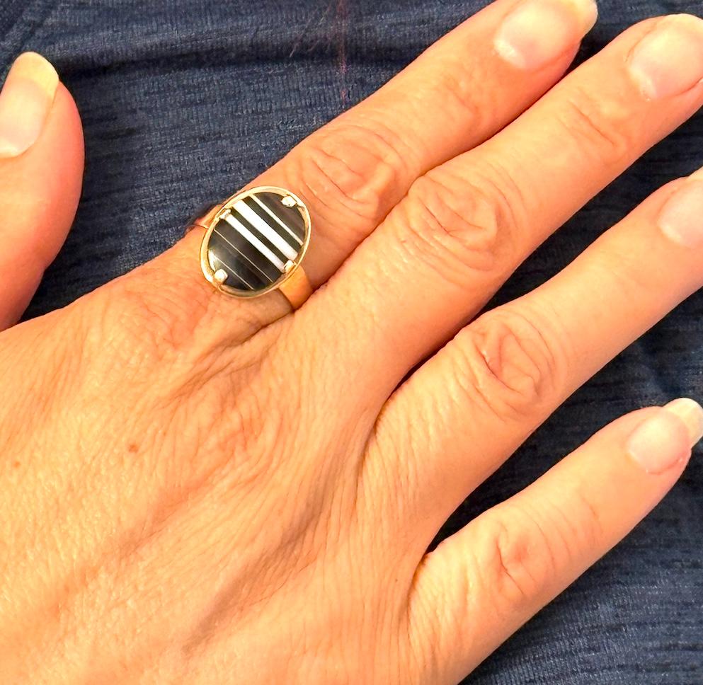 C1880 15K gebändert Achat Ring Größe 9 1/2 im Angebot 2