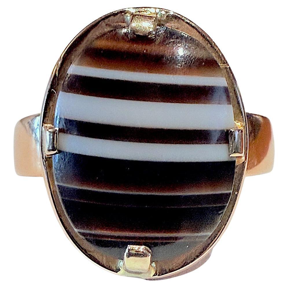 C1880 15K gebändert Achat Ring Größe 9 1/2 im Angebot