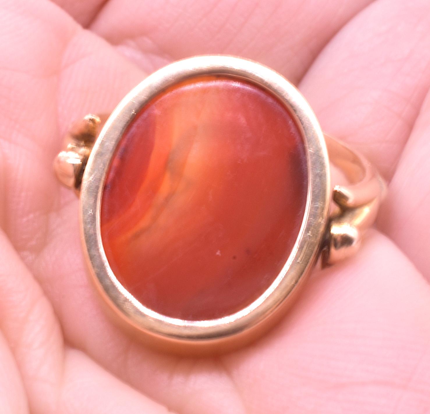 C1880 15K Carnelian Orange Red Portrait Swivel Ring 4