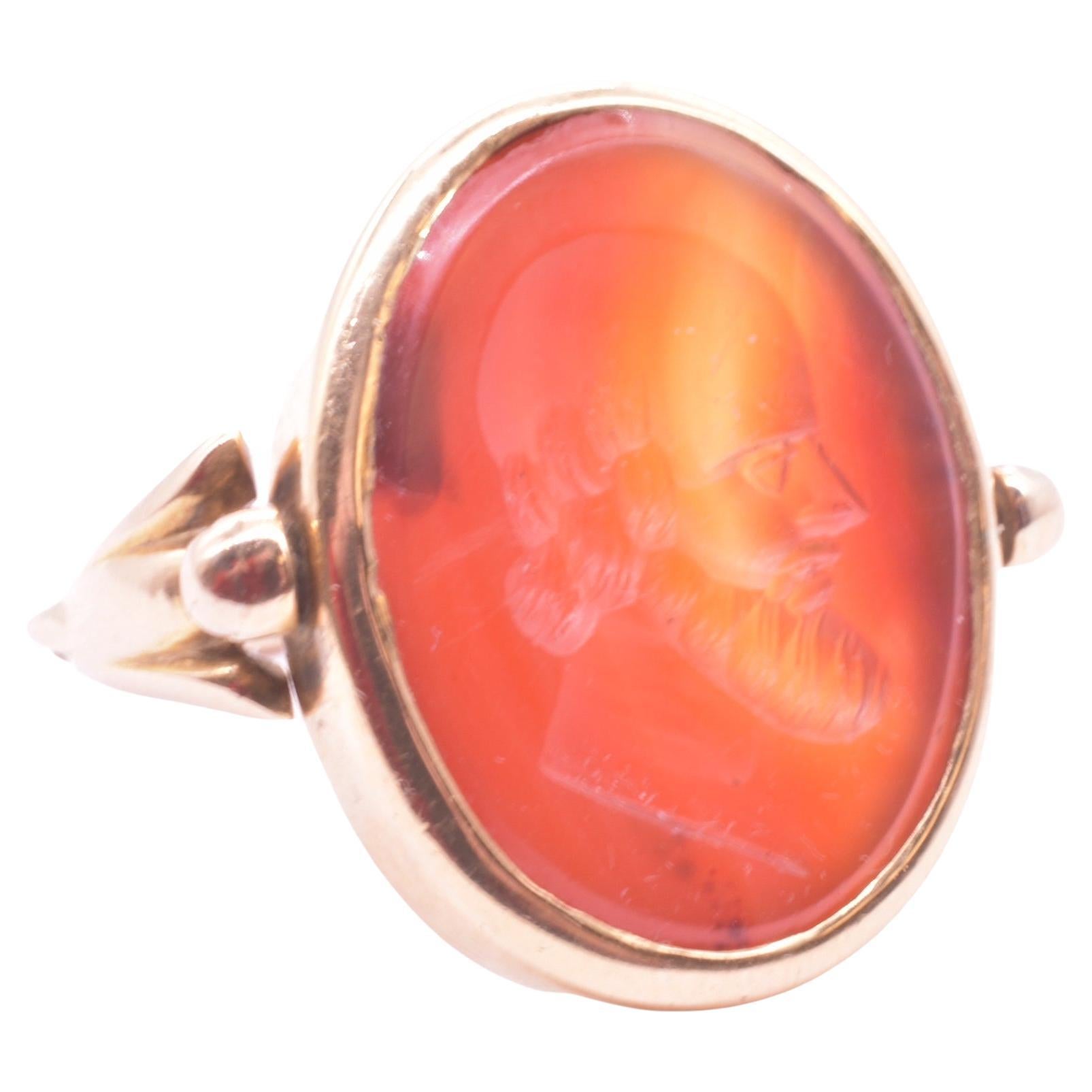 C1880 15K Carnelian Orange Red Portrait Swivel Ring In Excellent Condition In Baltimore, MD