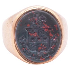 C1880 15K Murphy Family Surname Signet Ring W Motto Fortis Et Hospitales