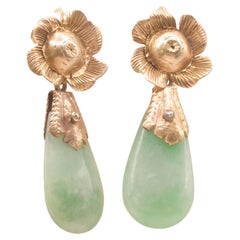 C1880 15K Natural Jade Drop Earrings