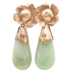 C1880 15K Natural Jade Drop Earrings