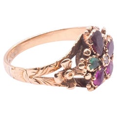 C1880 15k Victorian "Regard" Ring with 6 Gemstones
