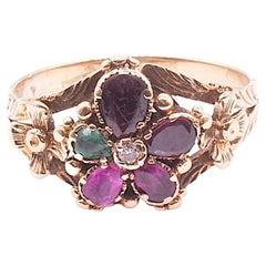 Antique C1880 15k Victorian "Regard" Ring with 6 Gemstones