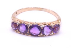 C1880 18K Amethyst Five Stone Carved Half Hoop Ring