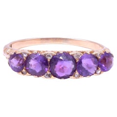 C1880 18K Amethyst Five Stone Carved Half Hoop Ring