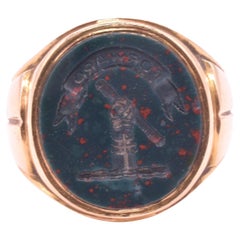18k Bloodstone Signet Ring with Motto "Forward", circa 1880