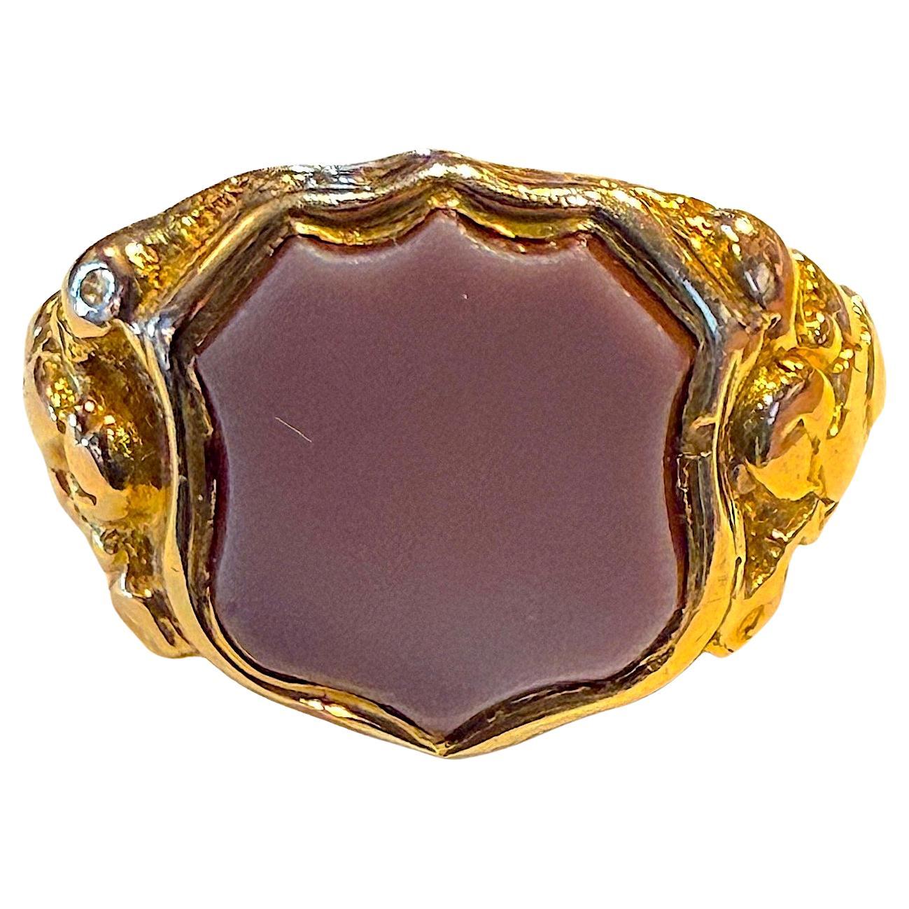 c1880 Anillo de sello de ágata cornalina de 18 quilates sin grabar