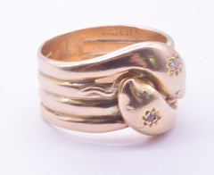 C.1880 18k Four Coiled Double Headed Snake Ring studded with Star Diamonds